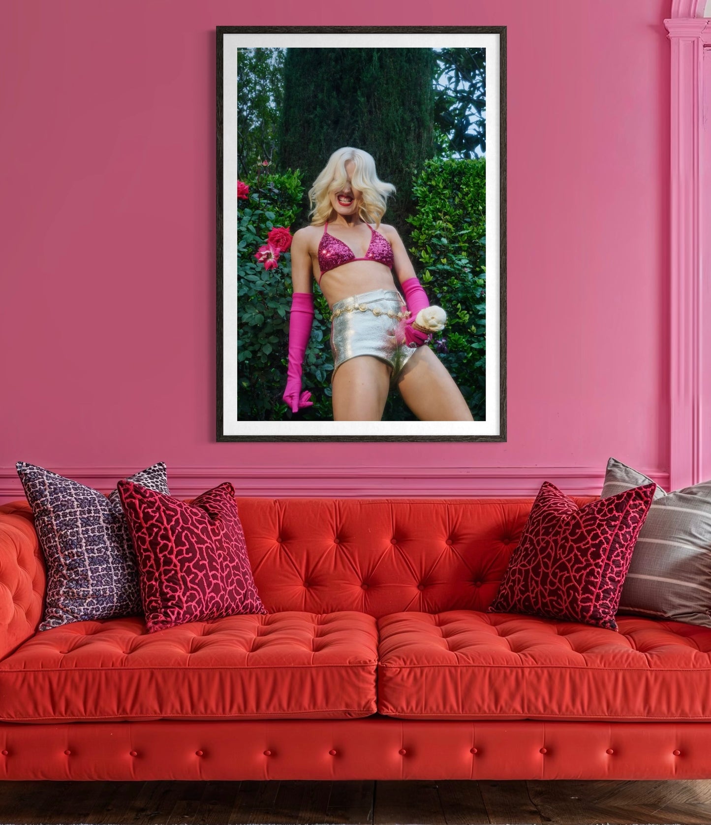 Amy Louise Taylor by Jamie Nelson. The Amyl and the Sniffers front woman poses for Vogue Portugal in a glam, quriky Hollywood style editorial featuring ice cream, pool boys, and lots of pink. The feminine aspects are starkly contrasted by the rebellious posing and expressions.