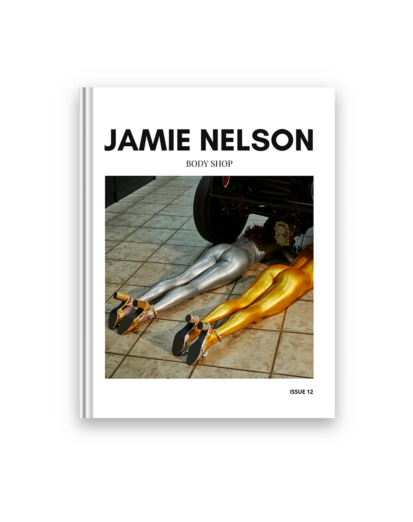 Book cover with 'Jamie Nelson' and 'Body Shop' text, featuring two legs in silver and gold on a tiled floor.