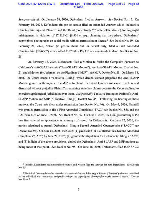 Offical court documents citing anti-SLAPP ruling in the federal copyright vs. right-of-publicity, Amy Taylor v. Jamie Nelson