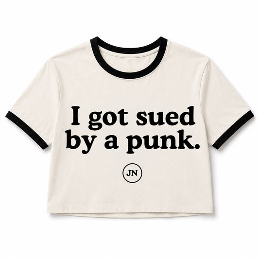 "I got sued by a punk" T-shirt. This apparel is perfect for legal, litigation, and lawyer related gifts.