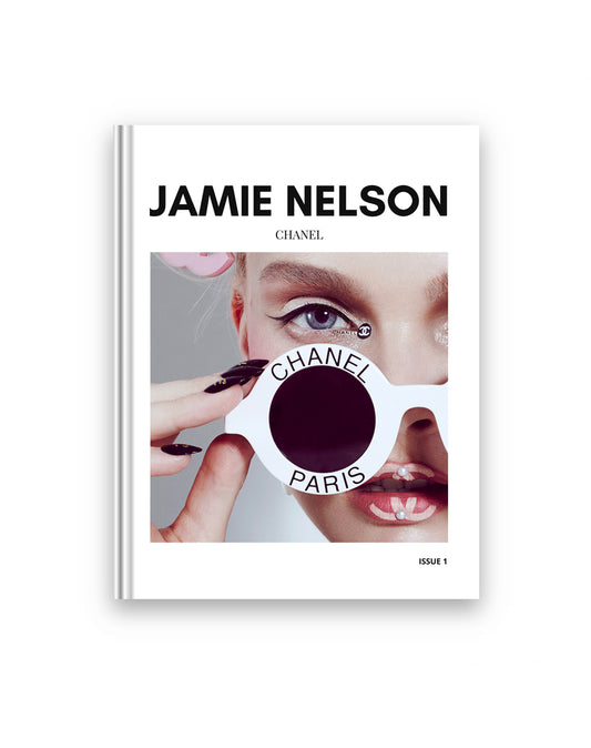 Book cover featuring a model with Chanel tattoo makeup, Chanel sunglasses, and 'Jamie Nelson' branding.