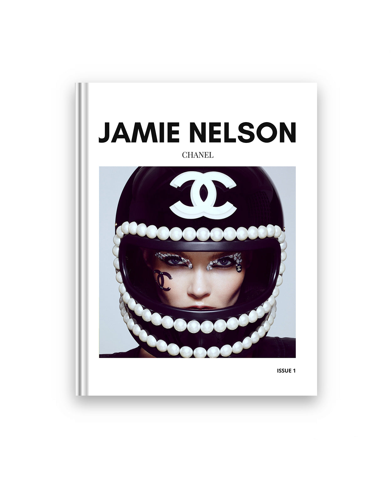 A book cover featuring the photography work of Jamie Nelson. A person is featured wearing a helmet with a Chanel logo and the book is titled 'Chanel'.