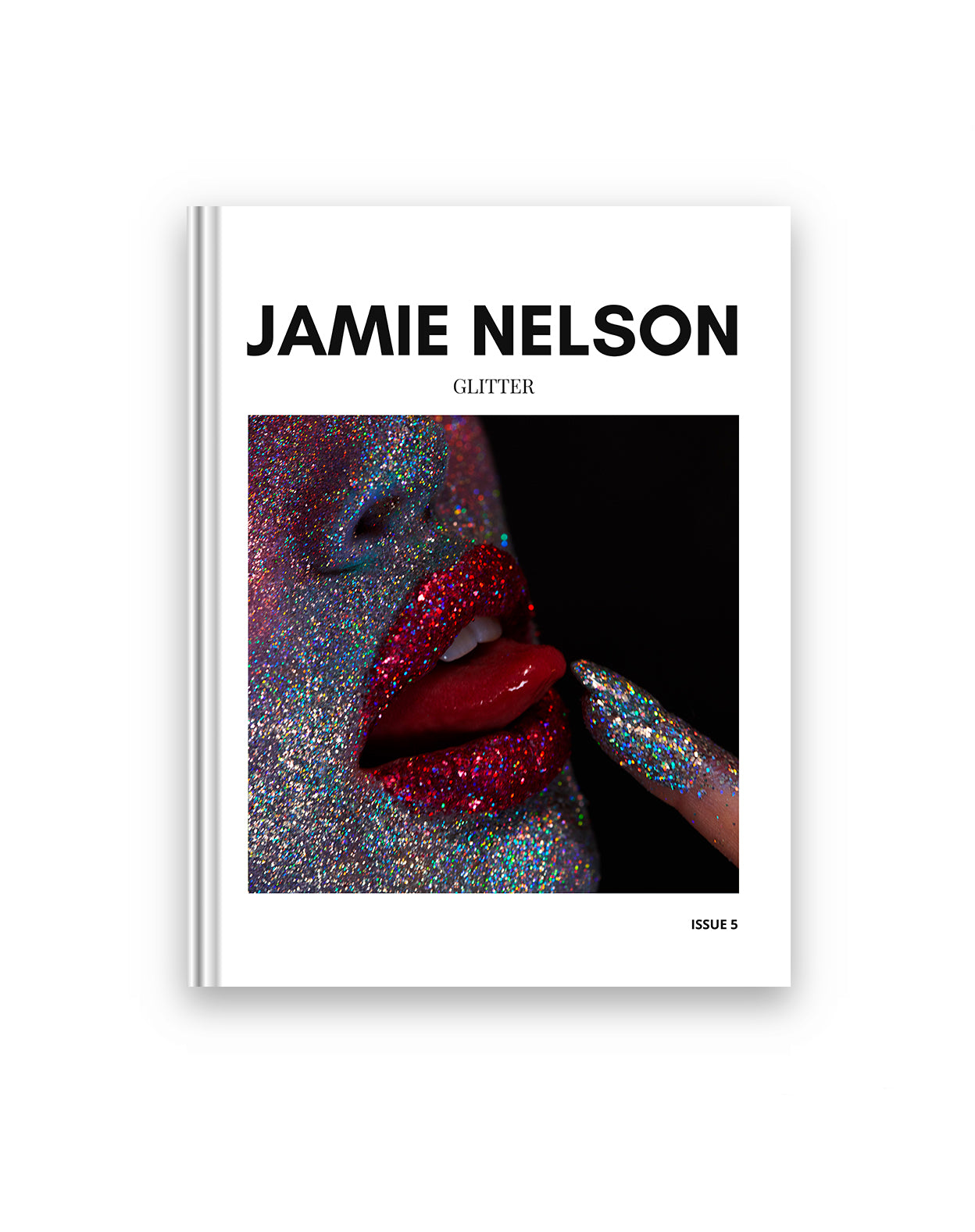 Book cover of 'Glitter' by Jamie Nelson with a close-up of glittery lips and nails.