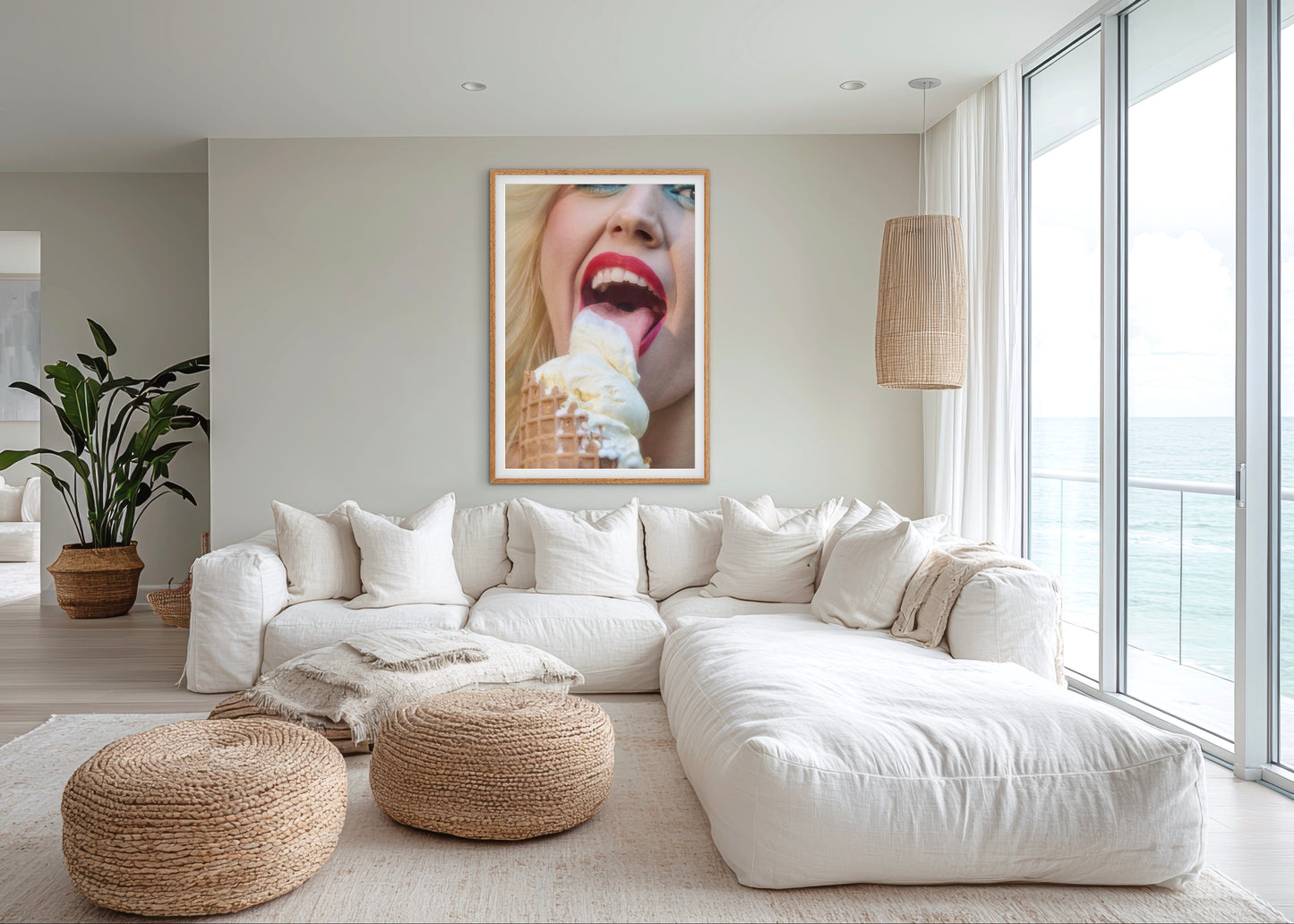 Large fine art print of a close-up of Amy Taylor, front woman for Amyl and the Sniffers, licking ice cream.