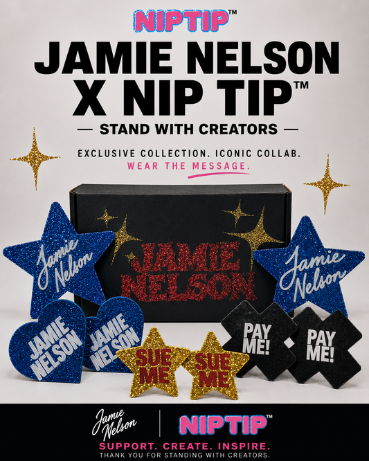 Jamie Nelson x Nip Tip pasties collaboration. This collection supports Jamie Nelson's fight for artists' rights as she goes through a lawsuit in federal court against a punk singer.