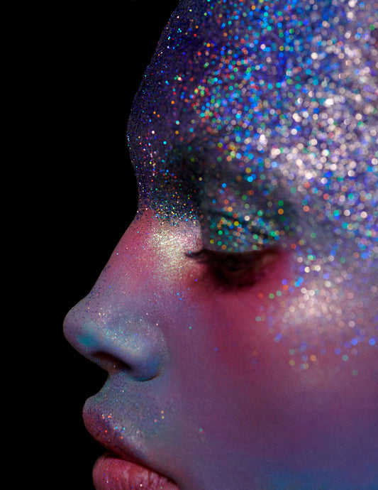 Portrait of woman covered in glitter by Los Angeles beauty photographer Jamie Nelson