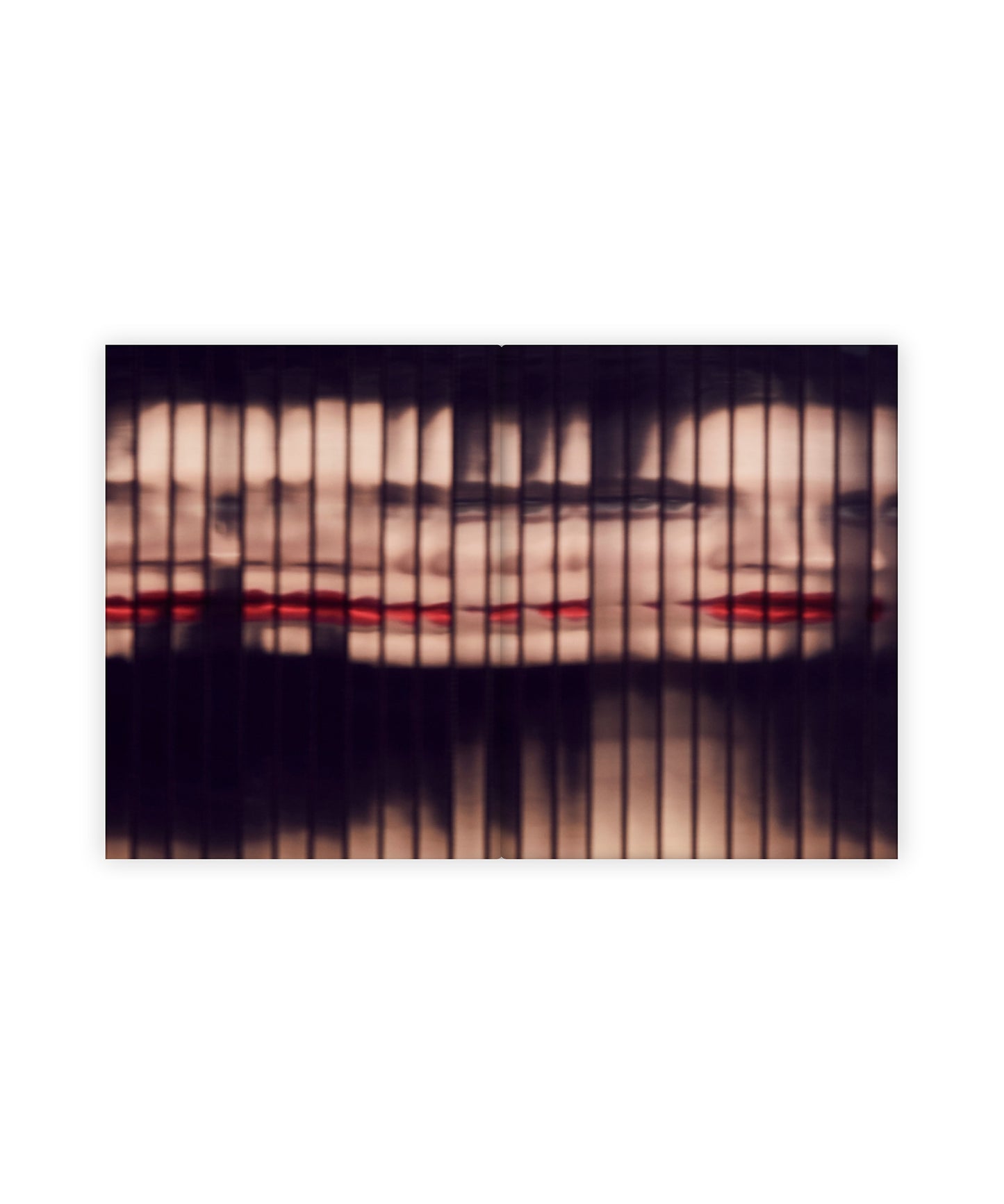 Abstract art with vertical lines and a blurred figure in the center