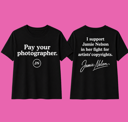 Pre-Sale Unisex Cropped or Regular Black T-Shirt: "Pay Your Photographer"