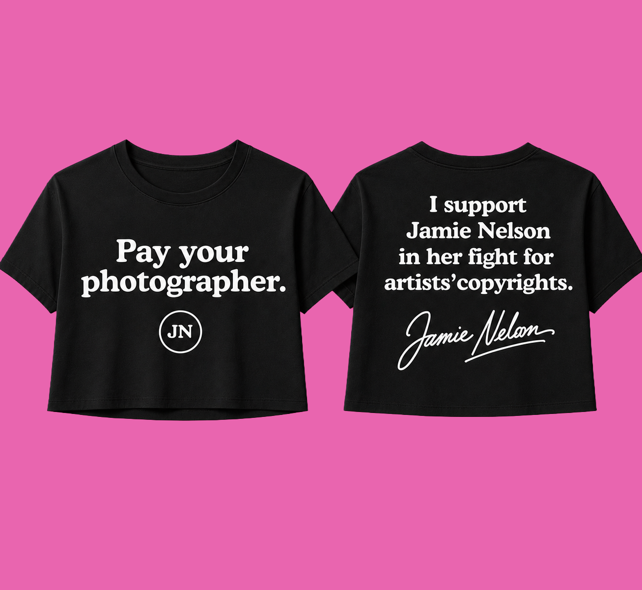 Pre-Sale Unisex Cropped or Regular Black T-Shirt: "Pay Your Photographer"