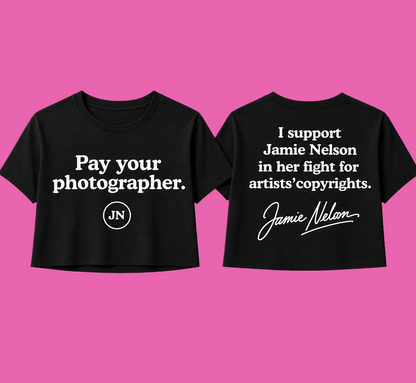 Pre-Sale Unisex Cropped or Regular Black T-Shirt: "Pay Your Photographer"