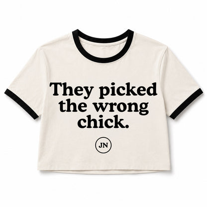 "They picked the wrong chick" anti-bullying T-shirt. Apparel that stands up to bullies.