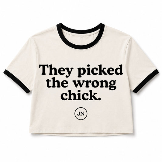 "They picked the wrong chick" anti-bullying T-shirt. Apparel that stands up to bullies.
